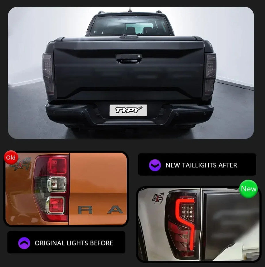 TYPY Pair Ford Ranger 12-22 LED Dynamic Rear Lights Tail Lamps Dynamic Tail LHD