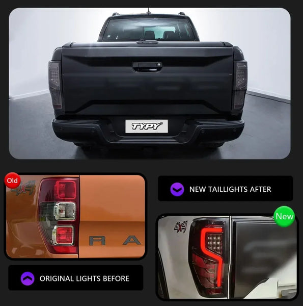 TYPY Pair Ford Ranger 12-22 LED Dynamic Rear Lights Tail Lamps Dynamic Tail LHD
