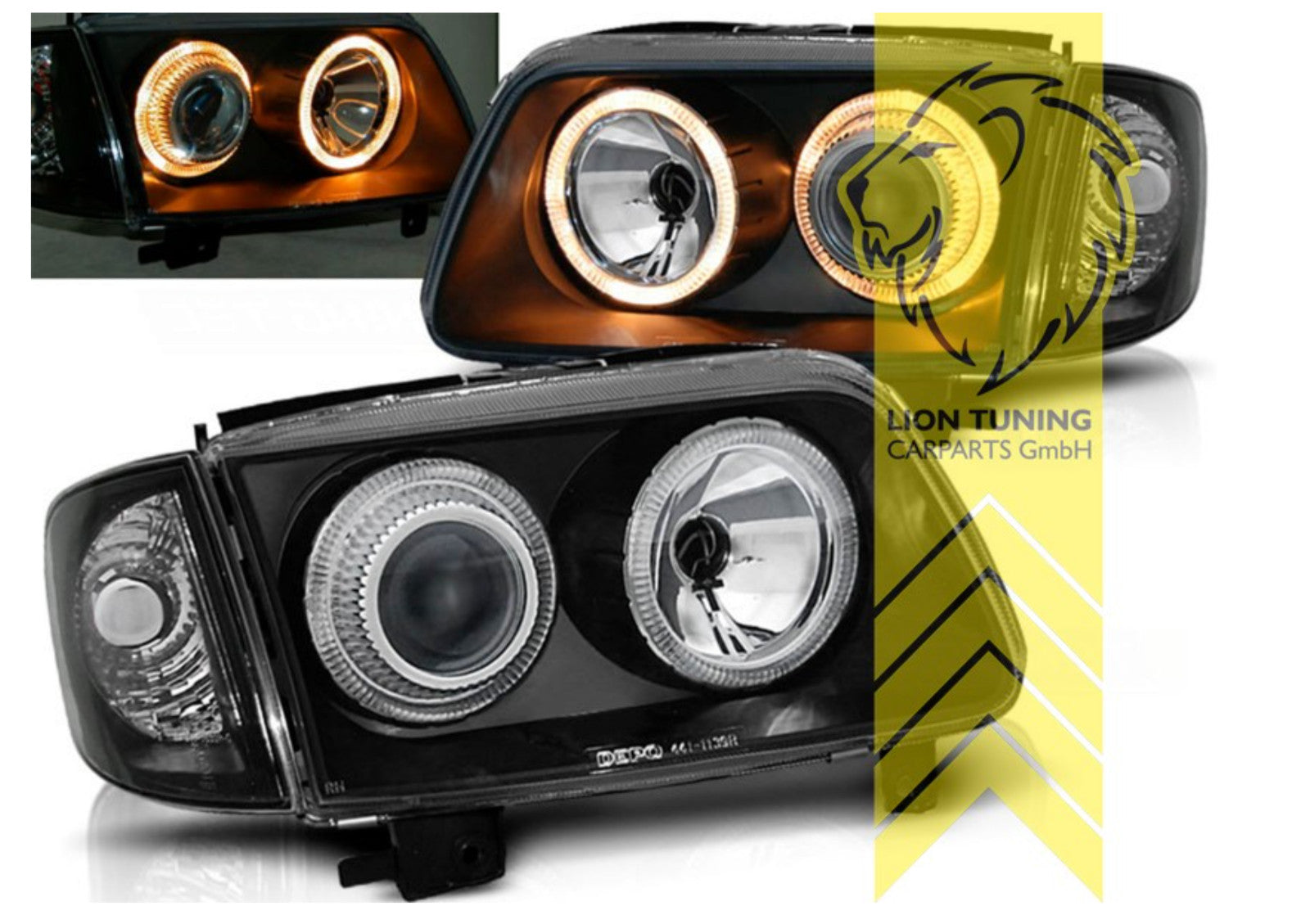 UK LT Pair LED Angel Eye Halo Headlights VW Polo 6N2 99-01 H7 Halogen black LHD