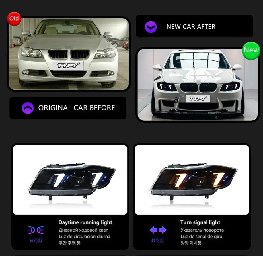 TYPY Pair BMW 3 Series E90 05-08 + 09-12 LED DRL Headlights Halogen / Xenon LHD