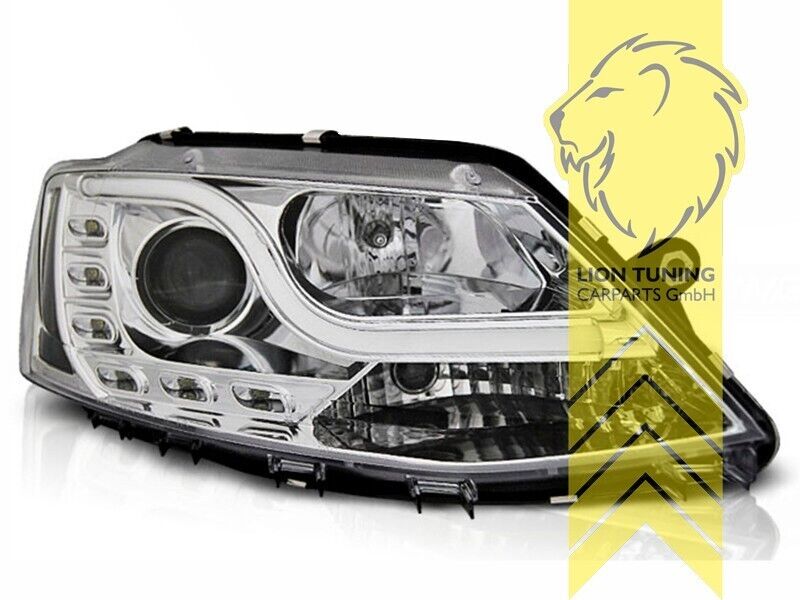 LT Pair LED DRL & H1 Halo Lightbar Headlights VW Jetta 4 IV 162 11-18 chrome LHD