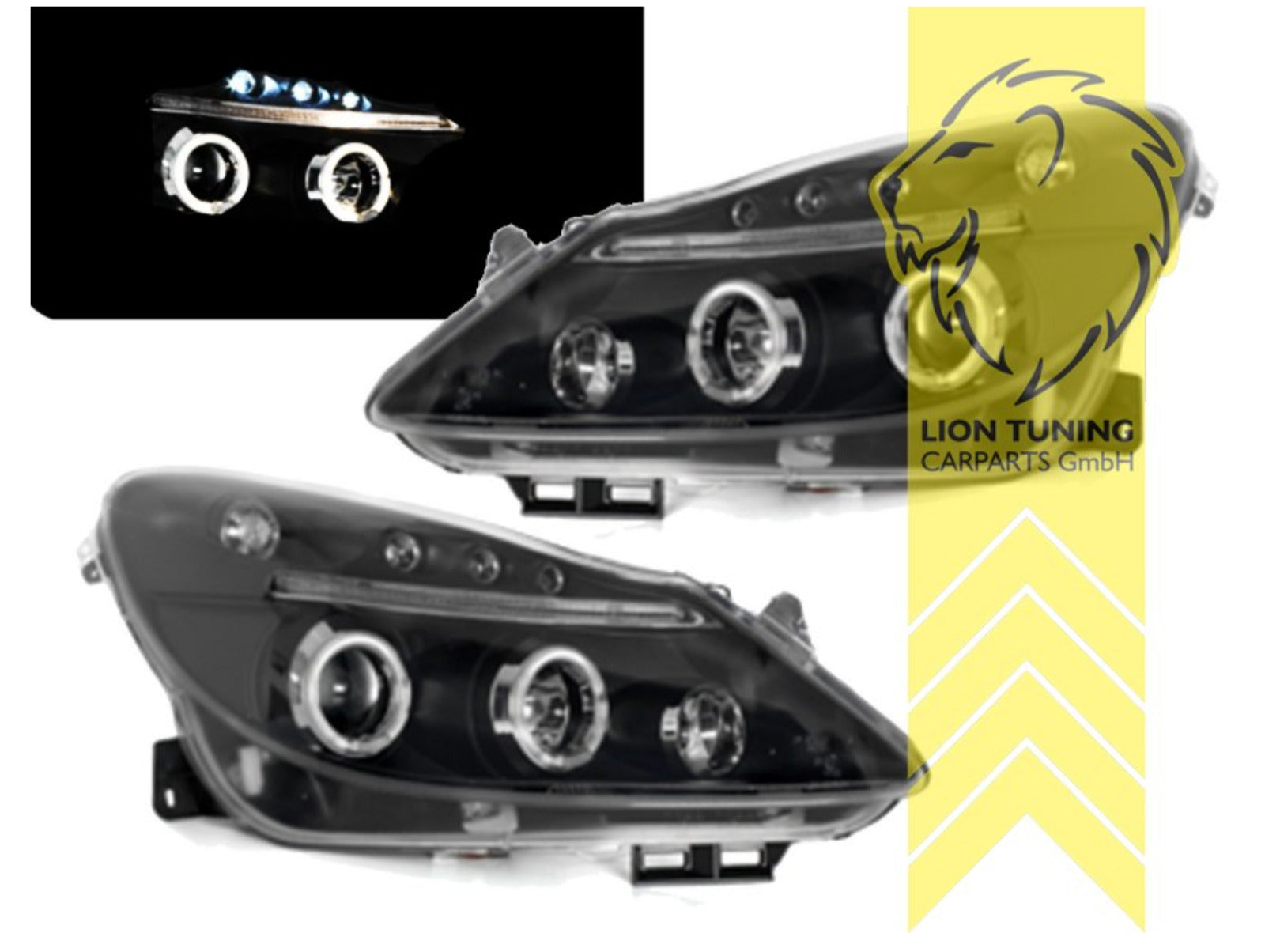 LT LED DRL Lightbar Halo Ring Headlights Opel Vauxhall Corsa D black black LHD