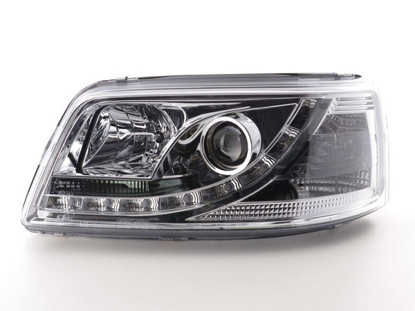 FK LED DRL Lightbar H1 Servo Headlights VW Transporter T5 7J 7H 03-09 Chrome LHD