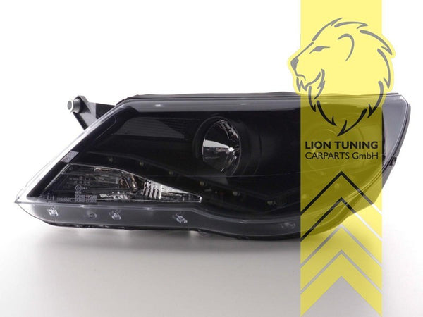LT Pair LED Lightbar DRL Lightbar Headlights VW Tiguan Black 07-11 H7 / H1 LHD