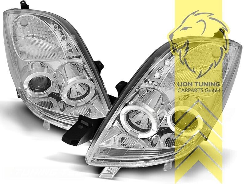 LT Pair LED DRL Lightbar Halo Ring Angel Eye Headlights Yaris 1 MK1 Chrome LHD