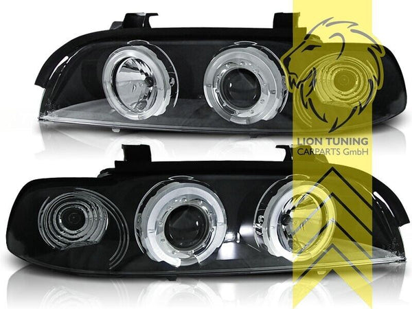 LT LED DRL Halo CCFL H1 Headlights BMW E39 Sedan Touring black 95-00 LHD