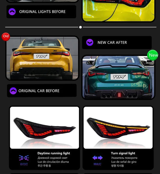 TYPY Pair 20-23 BMW 4 Series M4 Lightbar LED DRL Dynamic Rear Lights Tail Lamps