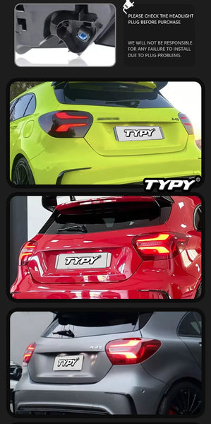 TYPY Pair LED Benz A-Class W176 13-18 Black & Red Rear Lights Dynamic Tail LHD