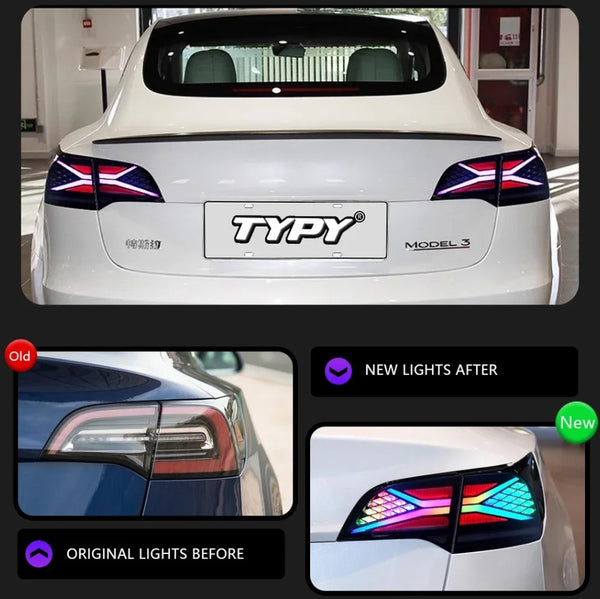 TYPY Pair Tesla Model 3 Y RGB Colour 2019-2022 Dynam Rear Lights Tail LHD