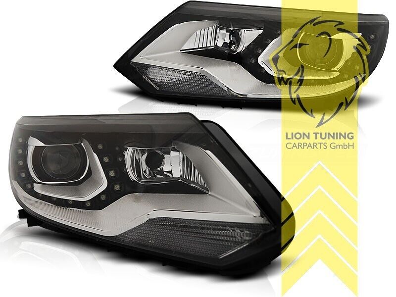 LT LED DRL Lightbar Halo Projector Headlights VW Tiguan 5N 11-16 Black LHD