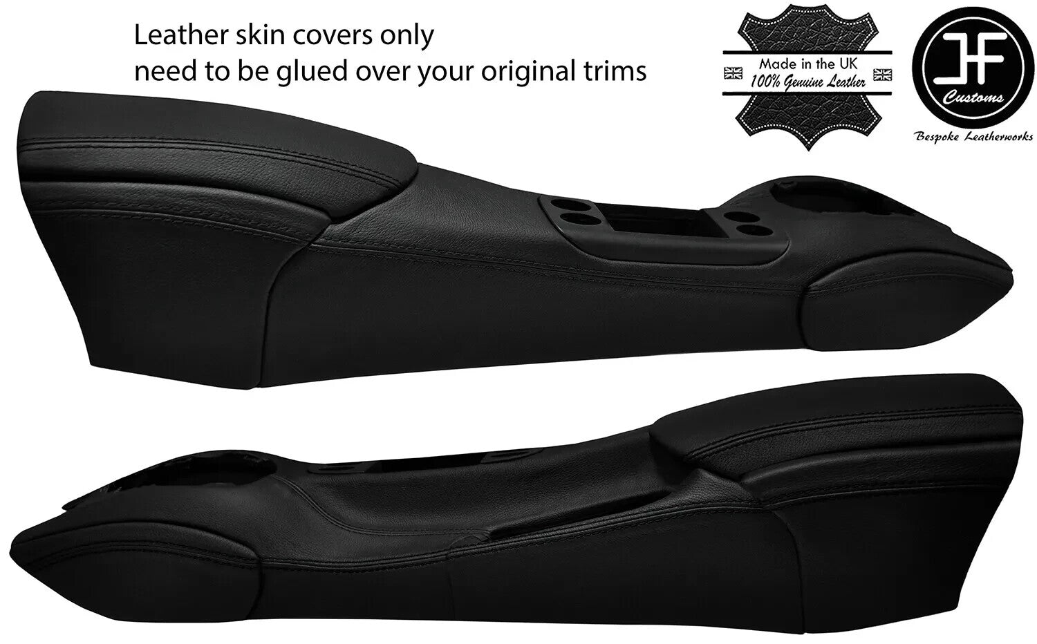 Porsche Boxster 986 96-04 Black with Black Thread Stitch Full Centre Console + Armrest + Knee Pads & Side Trims Real Leather Covers