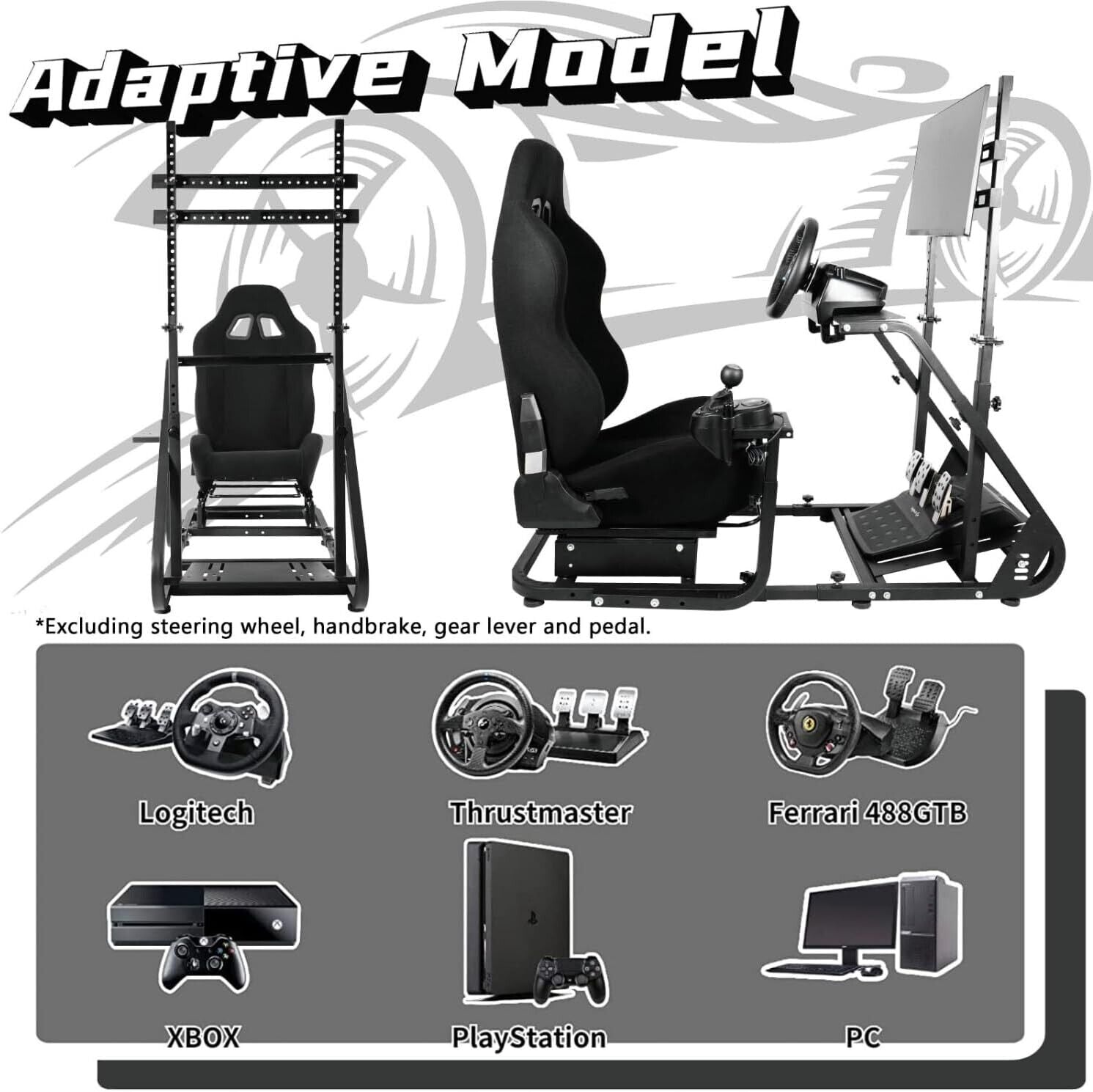 HIGH-END Driving Game Simulator Racing Frame & Seat with Monitor Stand - For Steering Wheel Pedals Xbox PS Playstation PC Console F1