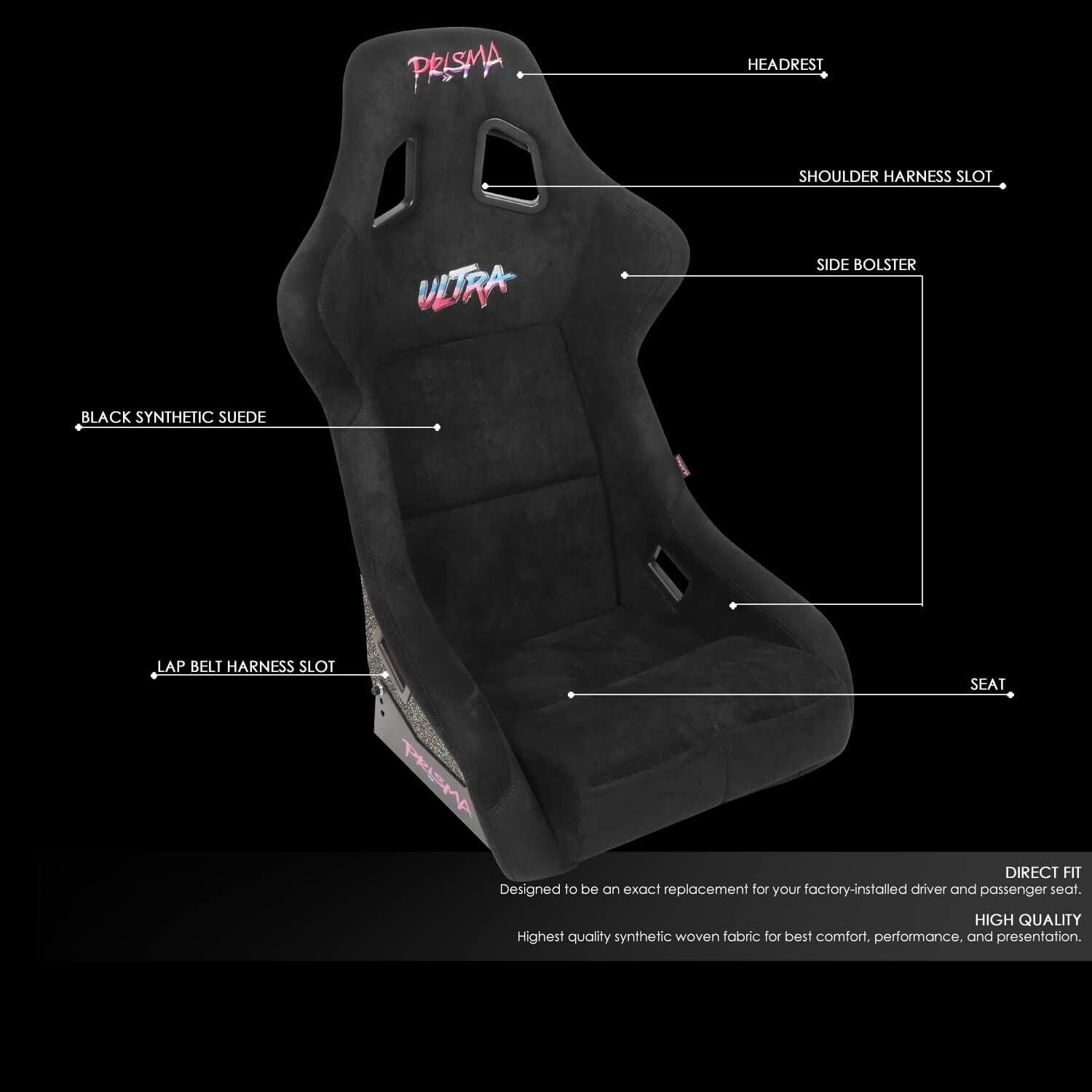 UK STOCK NRG PRISMA ULTRA x1 Universal Sports Bucket Seat Black Alcantara Fibreglass Back Metal Flake LARGE