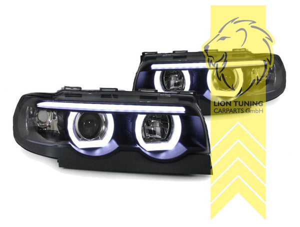 LT Pair LED DRL Halo Lightbar Headlights BMW E38 black LHD 94-08