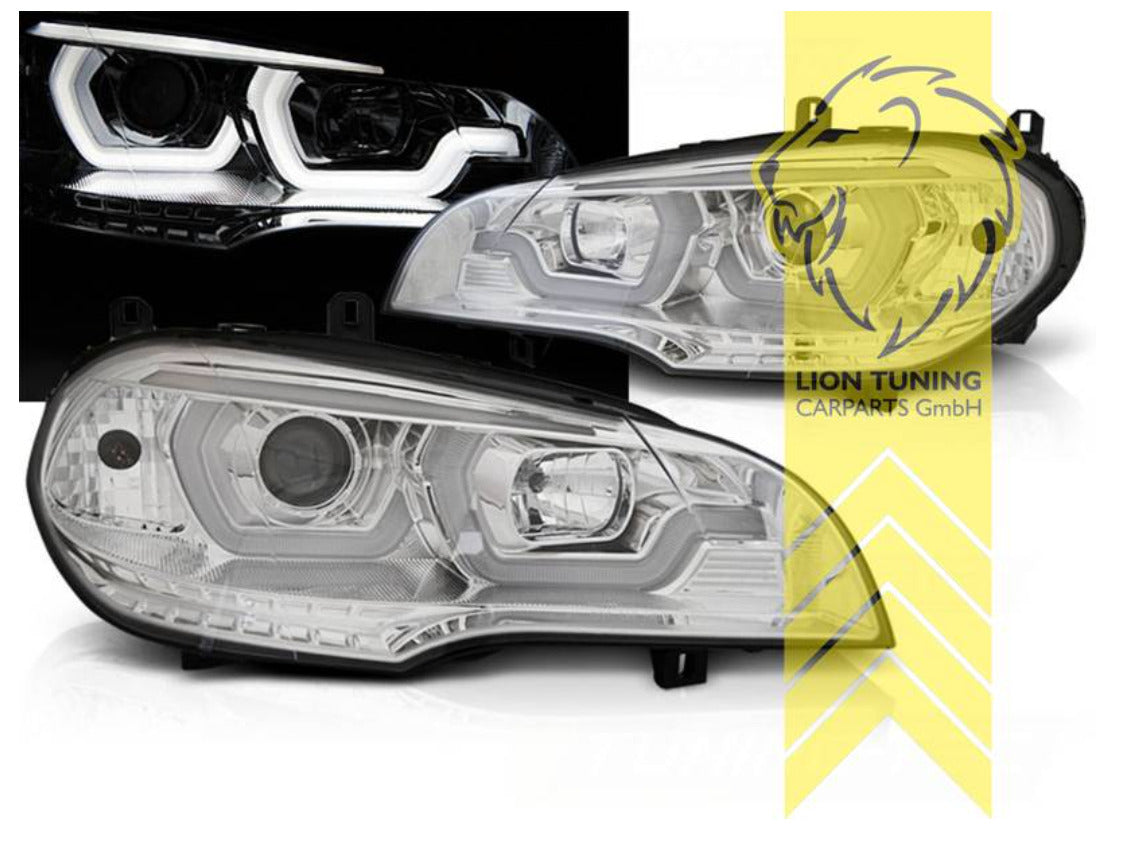 LT  Pair LED DRL Lightbar 4D Halo Ring Headlights BMW X5 E70 chrome LHD