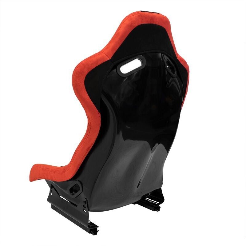 ATS x1 Luxe Fixed Hard Back Paintable Universal Sports Bucket Seat Black Red Diamond Stitch Alcantara