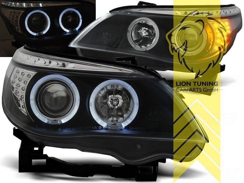 LT LED DRL Halo Lightbar Headlights BMW E60 Sedan E61 Touring black 04-07 LHD