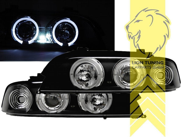 LT Pair LED DRL Halo Ring Eye Headlights BMW E39 95-00 Sedan Touring black LHD