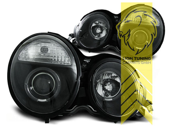 LT LED DRL H1 Halogen Halo Headlights Mercedes 95-99 W210 S210 Limo Saloon Sedan T-Model E-Class black LHD