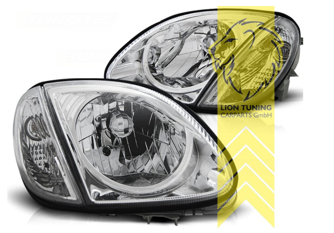 LT Pair Halogen Headlights Mercedes SLK R170 H4 Chrome 96-04 + Facelift LHD