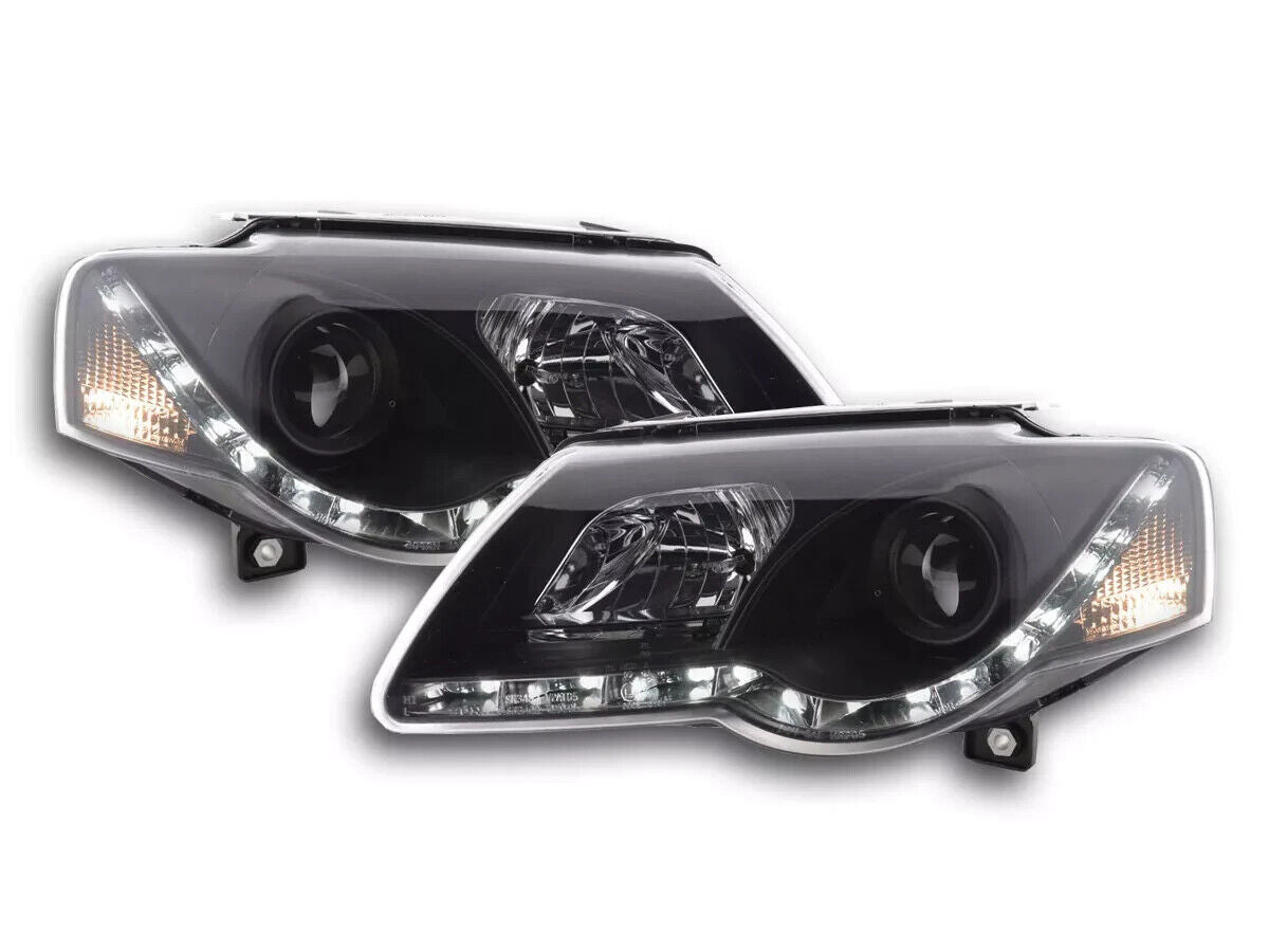 FK Set LED DRL Lightbar Halo Eye Headlights VW Passat B6 3C 05-10 Black LHD