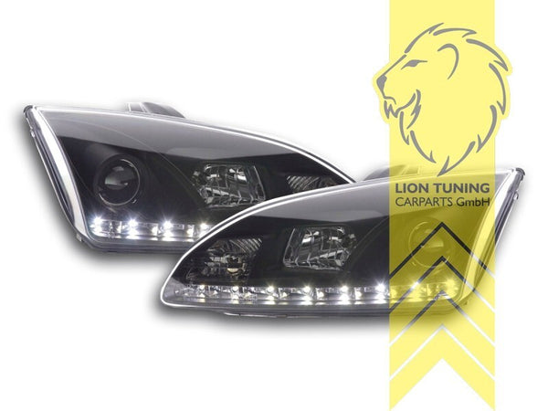 LT LED DRL Lightbar Headlights Ford Focus 2 DA 04-08 hatch station w black LHD