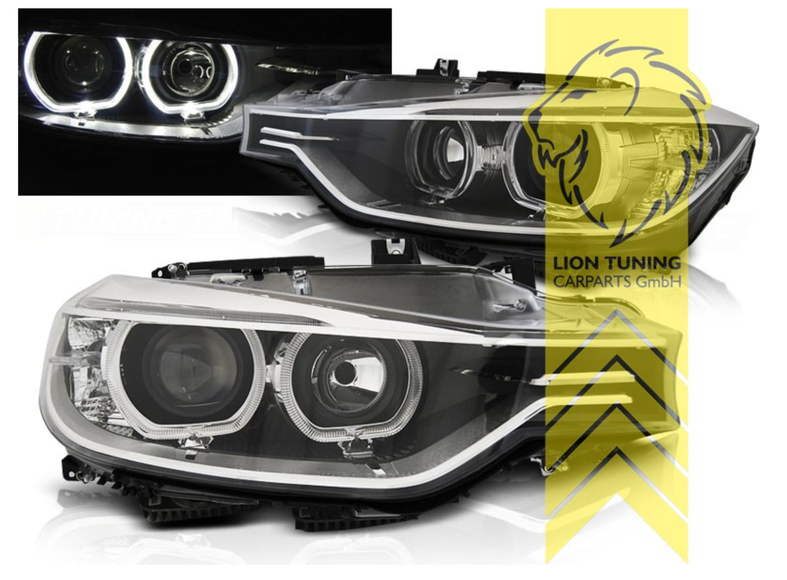 LT LED DRL Dual Halo Ring Headlights BMW F30 Sedan F31 F35 11+ Touring black LHD