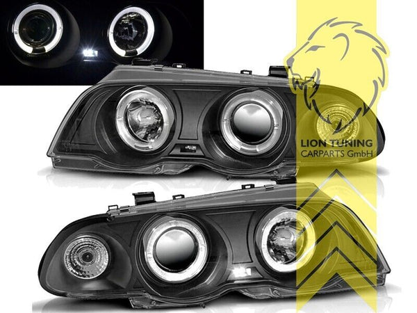 LT LED DRL Halo CCFL H1 Headlights BMW E46 Limousine Touring 98-01 black LHD