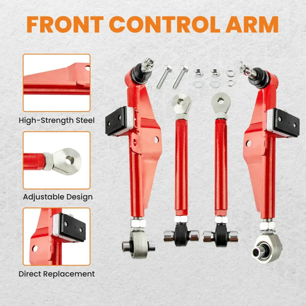 MXPR Front Lower Control Arms + High Angle Tension Rods Nissan 240SX 89-98