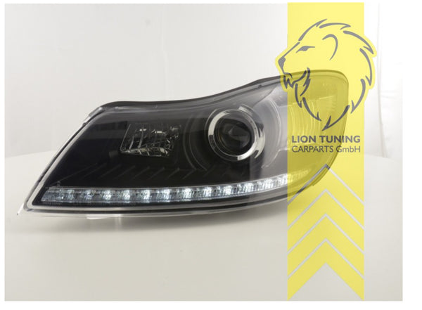 LT Pair LED DRL Headlights Skoda Octavia Facelift MK2 2 1Z 09-13 Black LHD