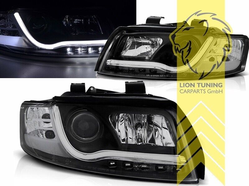 LT LED DRL Lightbar Halo Headlights Audi A4 B6 8E 00-04 BLACK LHD