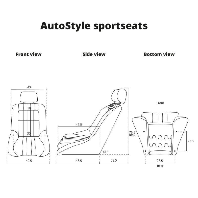 AS x1 Univ Classic Car Retro Kit Sports Fixed Back Bucket Seat Black inc slides