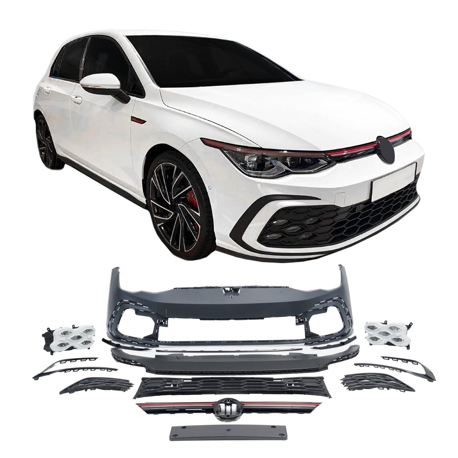 JOM Golf 8 Front Bumper + Grille + LED Strip + Fogs PDC NSW - NO SRA / No E-Mark