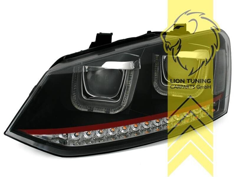 LT Pair LED DRL Lightbar Headlights VW Polo 6R 6C 09-17 U-Tube DYNA black LHD