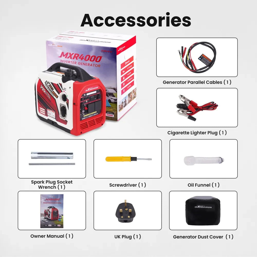 MXPR 3500W Portable Inverter Generator Quiet Camping Power Supply Digital Displa