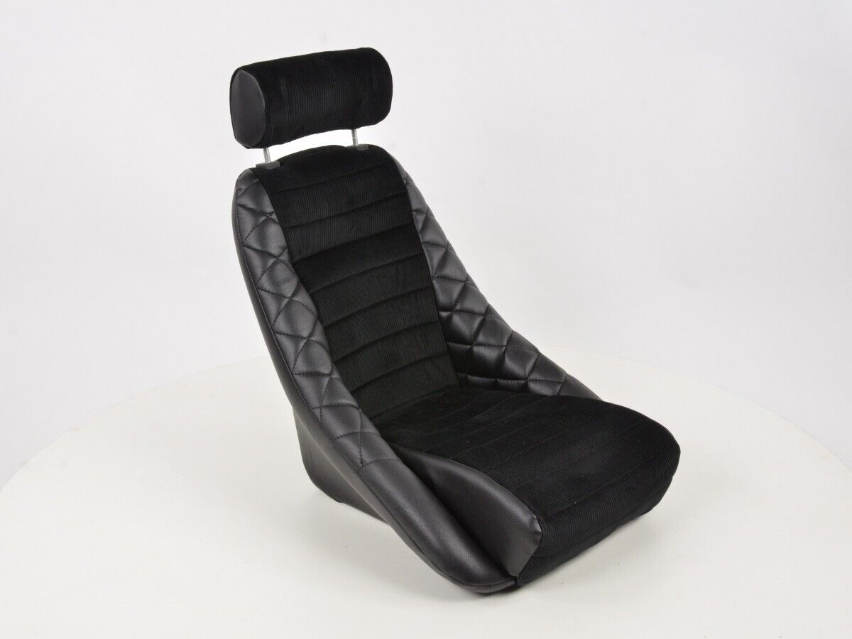 FK Pair Classic Retro Kit Car Bucket Seats Black Cord Textile + slides