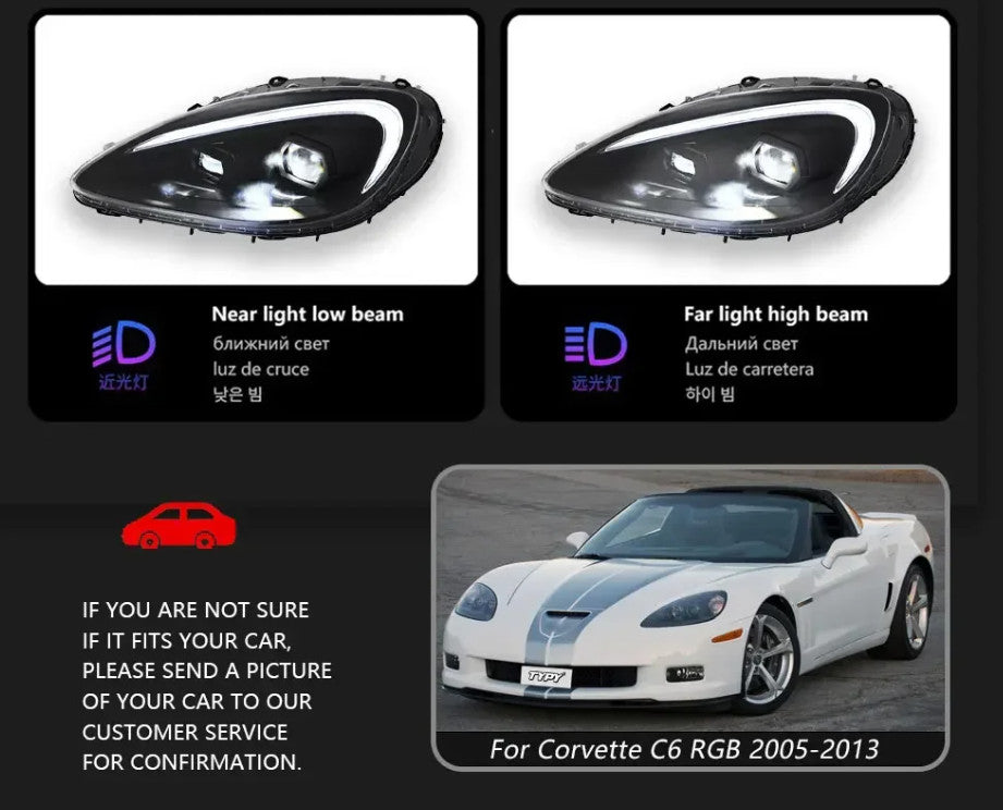 TYPY Pair Corvette C6 RGB 2005-2013 LED DRL RGB Colour Headlights LHD