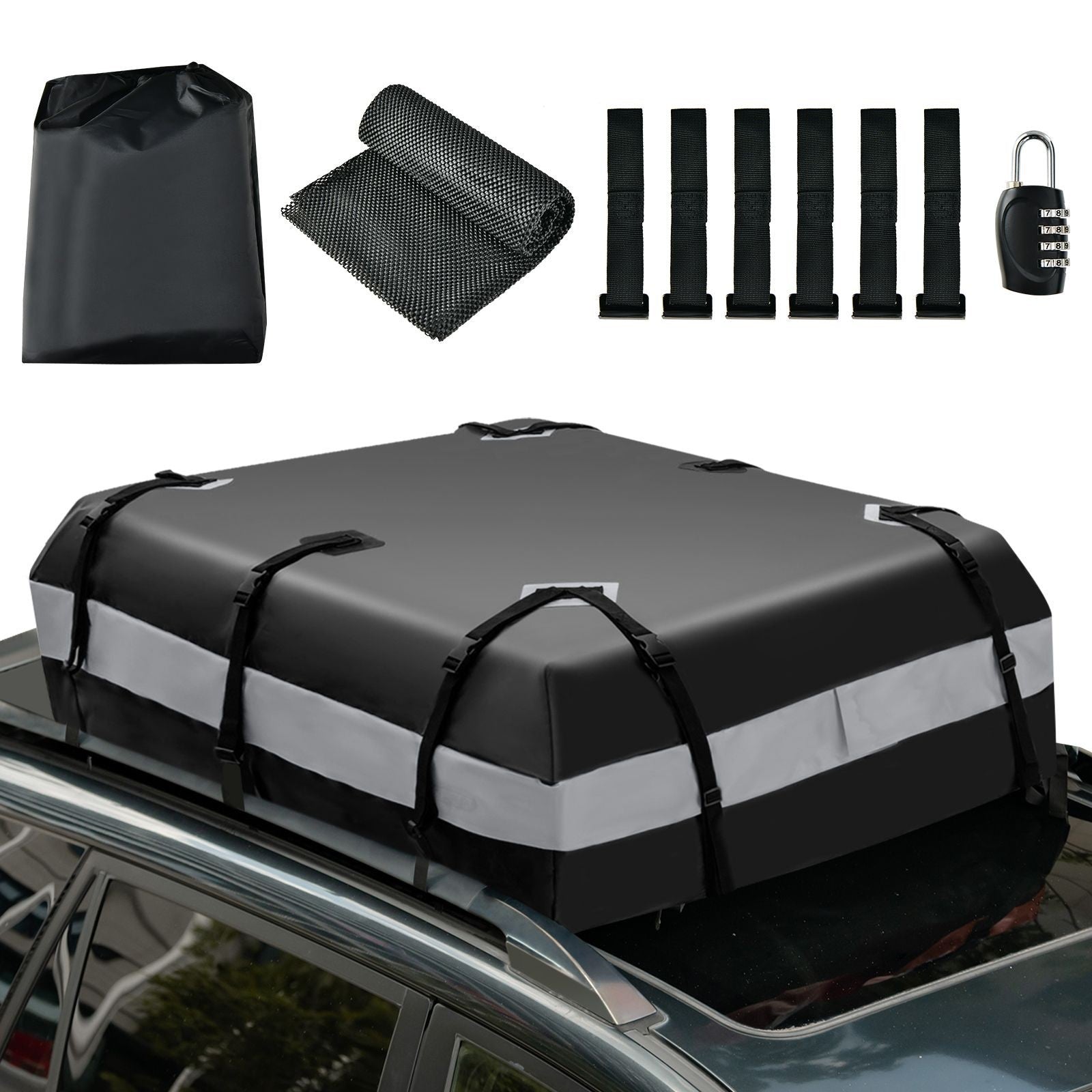Waterproof Rooftop Luggage Car Roof Bag + Non-Slip Mat + 6 Door Hooks