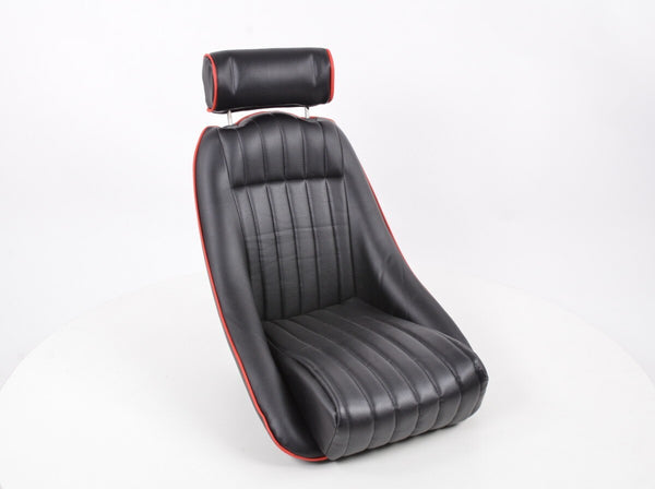 FK Pair Classic II Retro Kit Car Bucket Sports Seats - Black Red Piping + slides