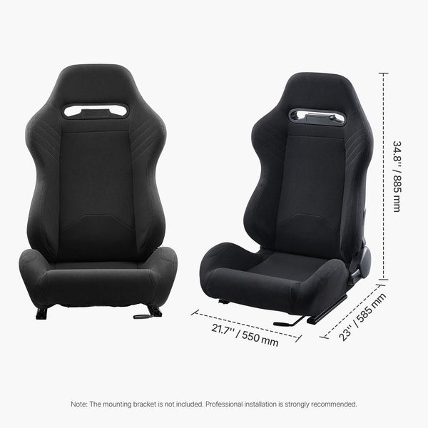 VVR Pair Black Textile Sports Car Van Camper Universal Bucket Seats inc slides