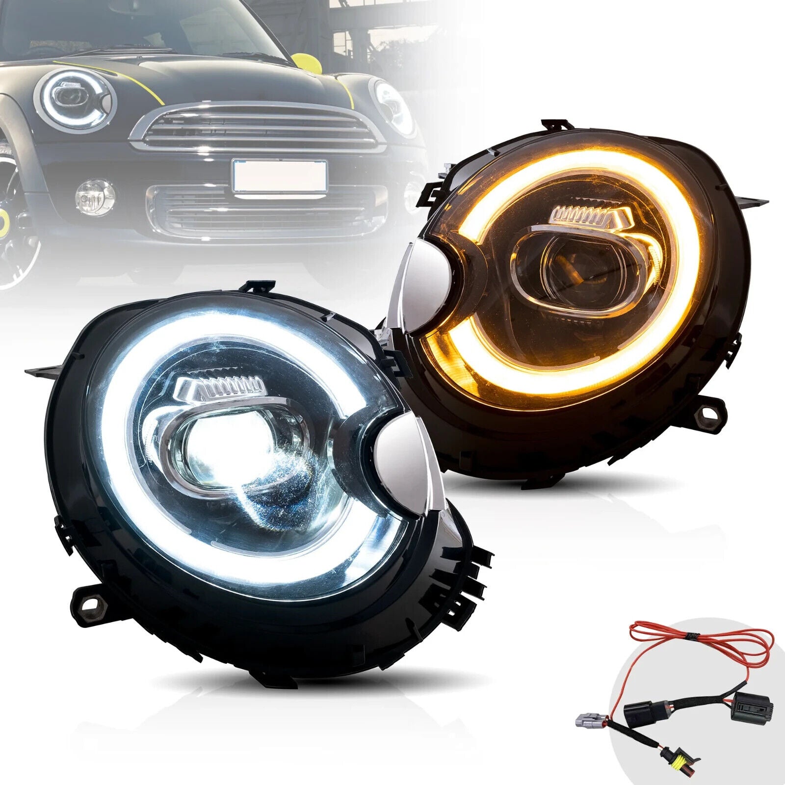 VLAND BMW Mini Cooper R56 R57 R58 R59 2007-2013 LED DRL Lightbar Headlights