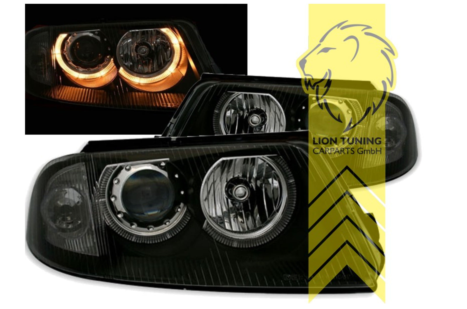 LT DEPO Pair Halogen H7 Angel Halo Ring Headlights VW Passat 3BG B5 Black LHD