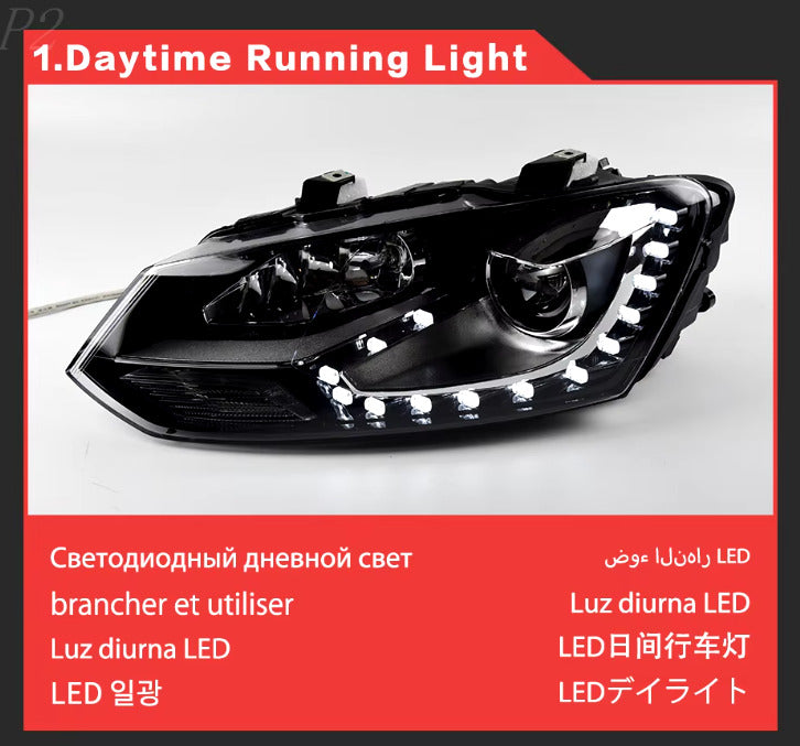 TYPY LED DRL Lightbar Projector Headlights VW Polo TSI GTi 2011-2018 LHD