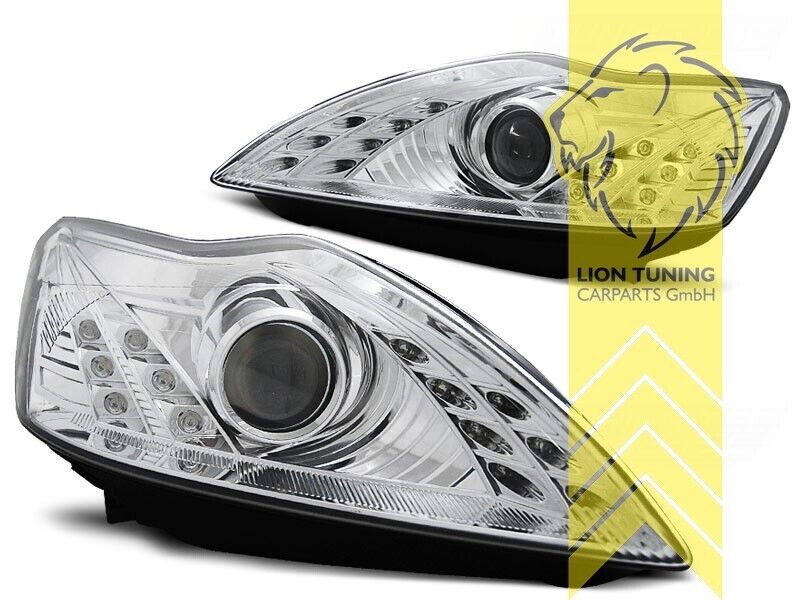 LT LED DRL Angel Eye Projector Headlights Ford Focus 2 MK2 08-11 Chrome LHD