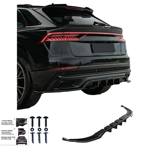 OW Rear Bumper Diffusor Splitter AUDI Q8 S-Line Mk1 2018-2023 Gloss Black