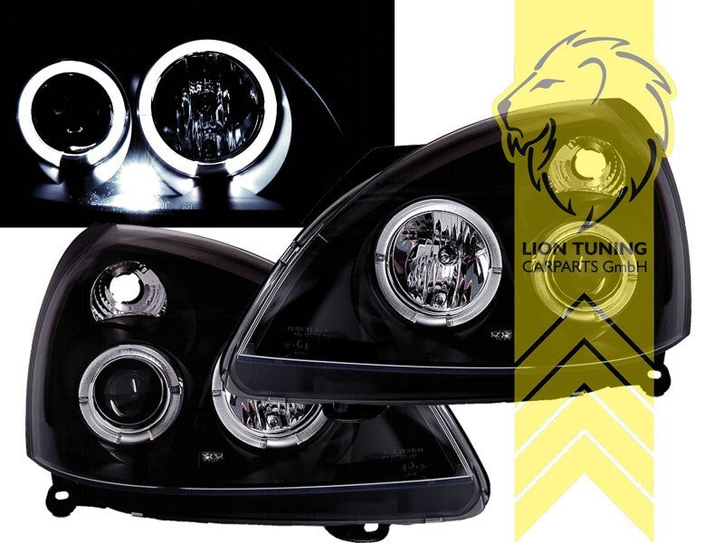 LT LED DRL Halo Headlights Renault Clio B Phase 2 B, CB LB S 01-05 black LHD