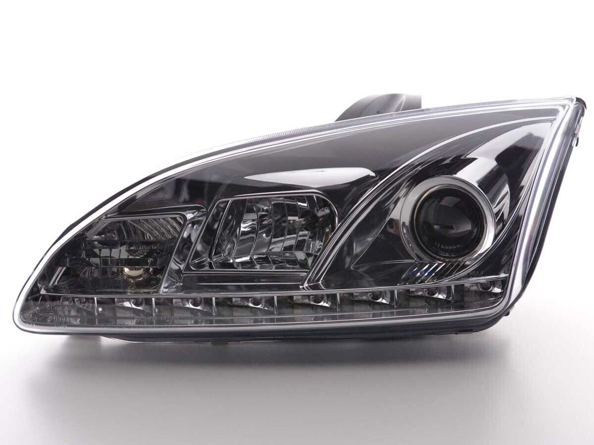 FK LED DRL Halo Lightbar Headlights Ford Focus 2 C307 05-08 Chrome ST RS LHD