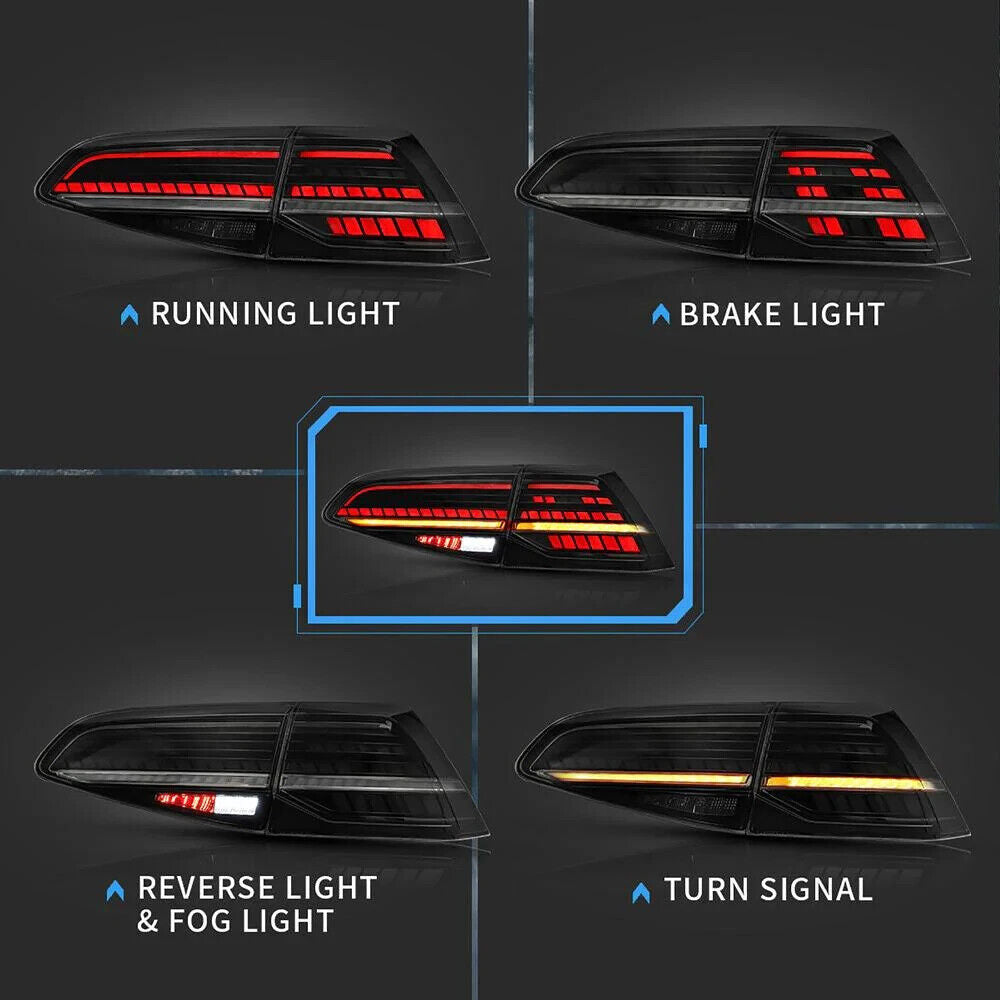 VLAND Golf 7 7.5 13-20 Lightbar LED SEQUENTIAL Rear Lights Tail Lamps Smoke Red LHD