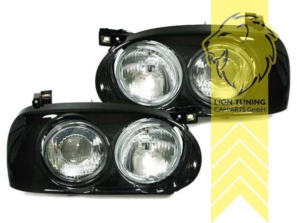 LT Pair H1 / H3 Halogen DE Double Dual Twin Headlights VW Golf 3 MK3 black LHD