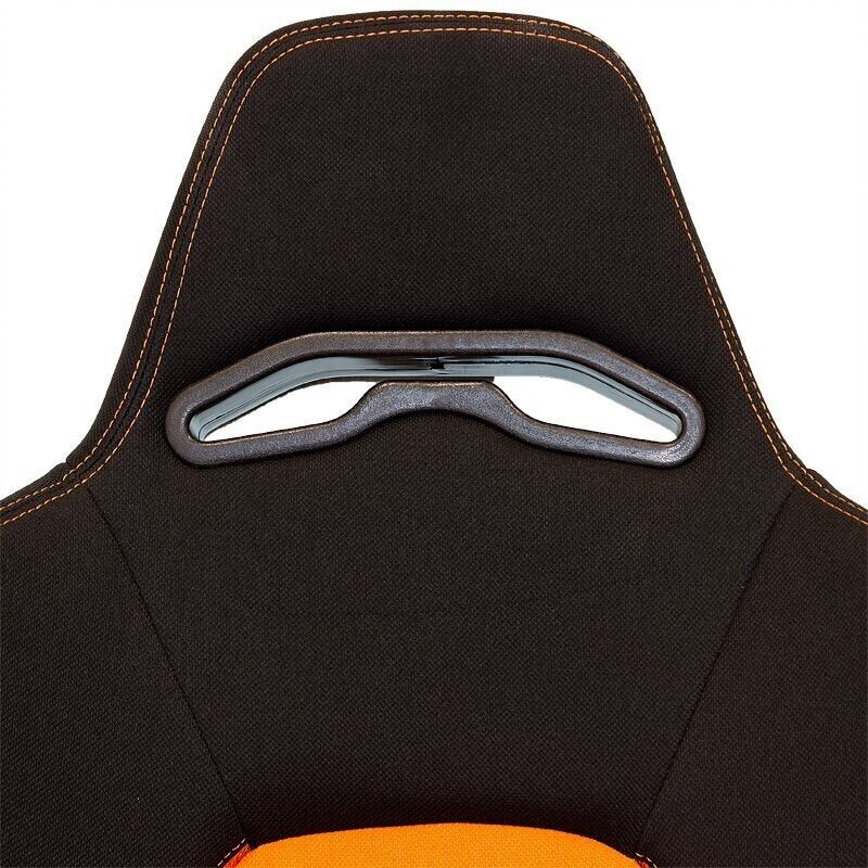 x2 Autostyle Black & ORANGE Sports Car Bucket Seats TEXTILE +slides